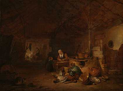 谷仓屋内`Interior of a barn (1646) by Egbert van der Poel