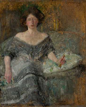 埃尔扎·克劳兹肖像`Portrait of Elza Krauze (1912) by Olga Boznanska
