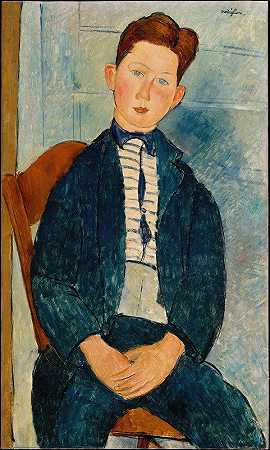 穿条纹毛衣的男孩`Boy in a Striped Sweater (1918) by Amedeo Modigliani