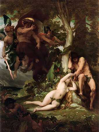 把亚当和夏娃赶出天堂花园`The Expulsion Of Adam And Eve From The Garden Of Paradise by Alexandre Cabanel