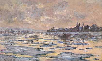 拉瓦考特的塞纳河，崩溃`La Seine à Lavacourt, débâcle (1880) by Claude Monet