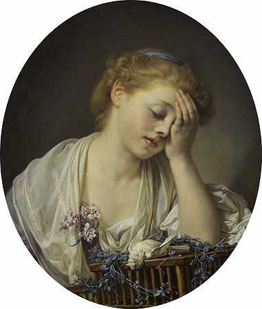 有只死金丝雀的女孩`A Girl With A Dead Canary by Jean-Baptiste Greuze