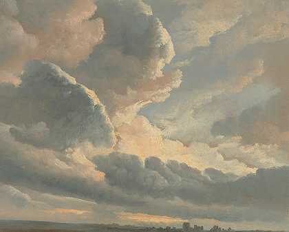 罗马附近日落云层的研究`Study of Clouds with a Sunset near Rome by Simon Denis