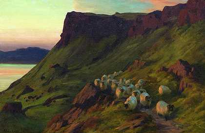穆尔岛格里布的悬崖`The Cliffs at Gribun, Isle of Mull by Joseph Farquharson