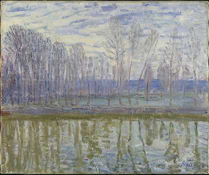 在游荡的海岸`On the Shores of Loing (1896) by Alfred Sisley