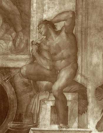 西斯廷教堂天花板，Ignudi 6号`Sistine Chapel Ceiling, Ignudi No.6 by Michelangelo