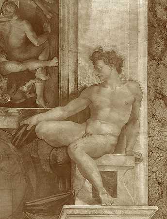 西斯廷教堂天花板，Ignudi 4号`Sistine Chapel Ceiling, Ignudi No.4 by Michelangelo