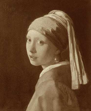 戴珍珠耳环的女孩，1632-1675年`Girl with a Pearl Earring, 1632-1675 by 维米尔