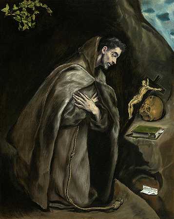 圣方济各崇拜十字架`Saint Francis Venerating the Crucifix by El Greco