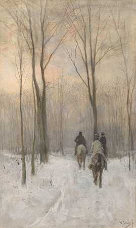 哈格斯堡雪地里的骑手`Riders in the Snow in the Haagse Bos (1880) by Anton Mauve