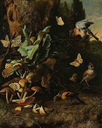 动植物，1668年`Animals and Plants, 1668 by Melchior d\’Hondecoeter