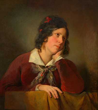 Antonie Amerling头部支撑（艺术家的第一任妻子）`Antonie Amerling mit aufgestütztem Kopf (1. Gattin des Künstlers) (1834) by Friedrich von Amerling