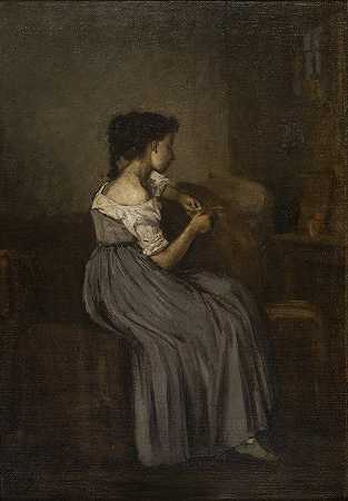 坐着的女孩的研究`Study of a Seated Girl (1860 – 1869) by David Jacobsen