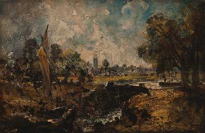 戴德姆锁`Dedham Lock (1819 to 1820) by John Constable
