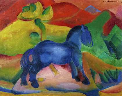 小蓝马，约1912年`Little Blue Horse, c. 1912 by Franz Marc