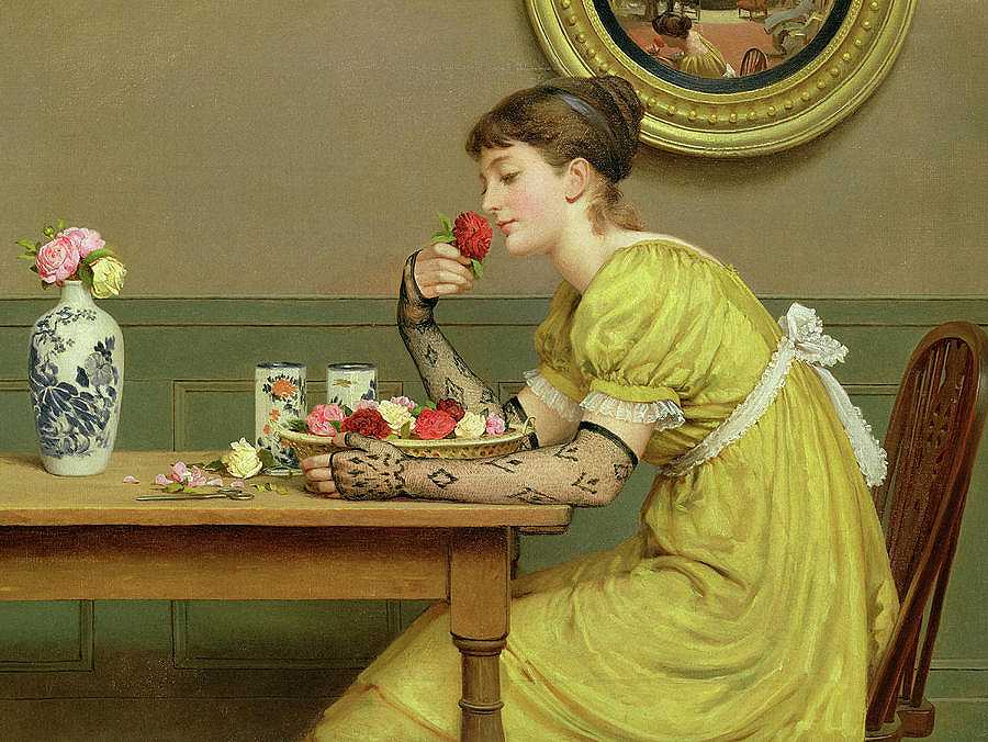 玫瑰，1880年`Roses, 1880 by George Dunlop Leslie