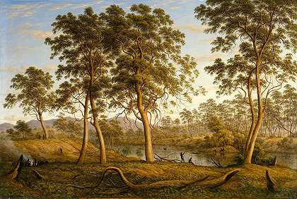 乌斯河上的本地人，范迪门和#中国的土地`Natives on the Ouse River, Van Diemens Land (1838) by John Glover