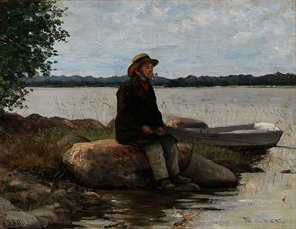 垂钓者`An angler (circa 1890) by Adolf Von Becker