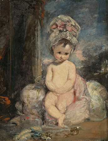 婴儿学院，暴徒帽`Infant Academy, The Mob Cap by Sir Joshua Reynolds