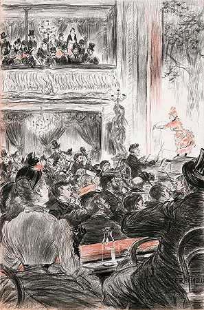 咖啡厅-巴黎斯卡拉音乐会`Café Concert At La Scala, Paris by Jean François Raffaëlli