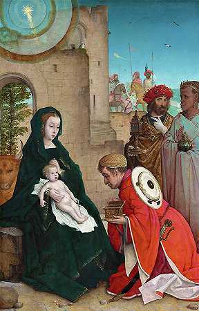 《三博士崇拜》，1508-1519年`The Adoration of the Magi, 1508-1519 by Juan de Flandes