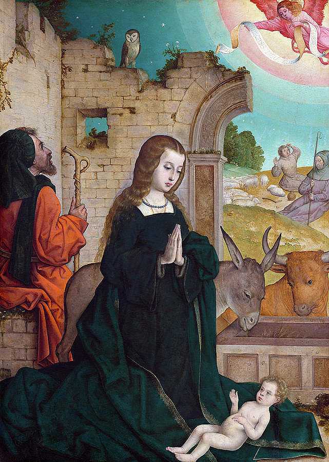 耶稣诞生，1508-1519年`The Nativity, 1508-1519 by Juan de Flandes