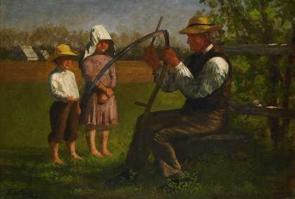 磨镰刀`Sharpening the Scythe (1868) by Enoch Wood Perry