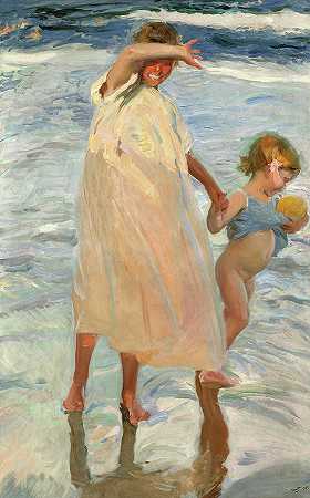 两姐妹，瓦伦西亚，1909年`Two Sisters, Valencia, 1909 by Joaquin Sorolla