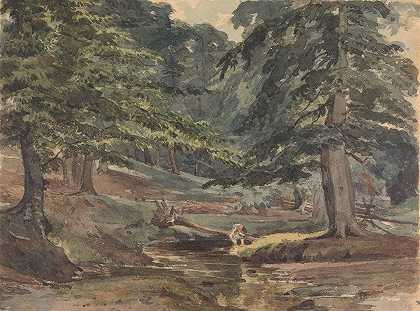 树木繁茂的河景`Wooded River Scene by Thomas Sully