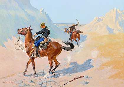 1890年的先遣卫队，或军事牺牲，伏击`The Advance-Guard, or The Military Sacrifice, The Ambush, 1890 by Frederic Remington