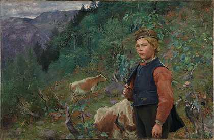 诗人文杰是一个牧童`The Poet Vinje as a Shepherd Boy (1887) by Christian Skredsvig