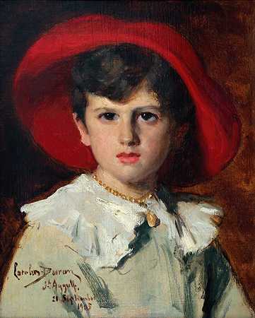 戴红帽子的孩子（乔治的儿子米歇尔·费多）`Child in a Red Hat (Michel Feydeau, son of Georges) (1905) by Carolus-Duran