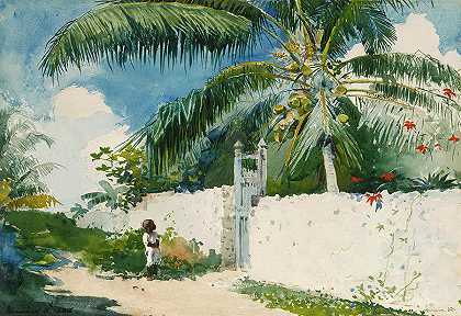 拿骚的一座花园，1885年`A Garden in Nassau, 1885 by Winslow Homer