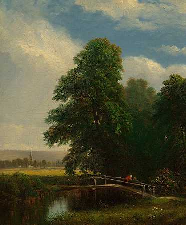 英国肯特郡达伦特河`The Darent River, Kent, England (1856) by Sanford Robinson Gifford