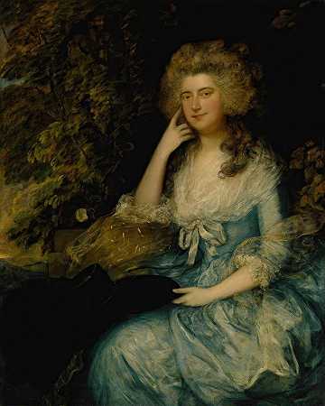 威廉·坦南特夫人，安妮·玛丽·怀尔德，坐在风景中`Mrs. William Tennant, Née Mary Wylde, Seated In a Landscape by Thomas Gainsborough