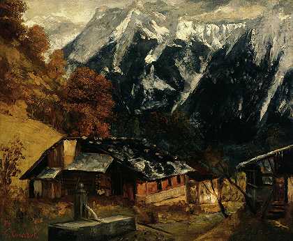 阿尔卑斯山风景，1874年`An Alpine Scene, 1874 by Gustave Courbet