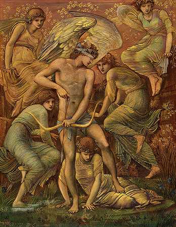 丘比特的狩猎场，1885年`Cupid\’s Hunting Fields, 1885 by Edward Burne-Jones