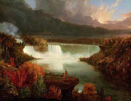 尼亚加拉大瀑布远景，1830年`Distant View of Niagara Falls, 1830 by Thomas Cole