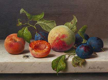 水果静物画`Still~life with Fruit by Emilie Preyer