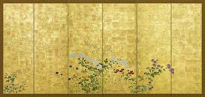 江户时代的秋花`Autumn Flowers, Edo period by Kano School