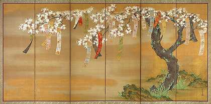 樱花诗简`Flowering Cherry with Poem Slips by Tosa Mitsuoki
