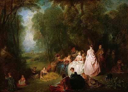 牧民聚会，1718-1721`Pastoral Gathering, 1718-1721 by Jean Antoine Watteau