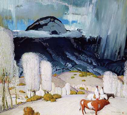 1924年的春雨`Spring Rains, 1924 by William Victor Higgins