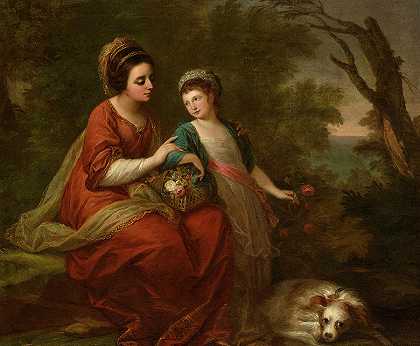 休·摩根夫人和她的女儿，1771年`Mrs. Hugh Morgan and Her Daughter, 1771 by Angelica Kauffmann