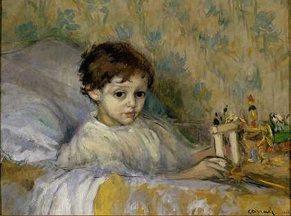 生病的孩子（艺术家奥克塔维的儿子）`Sick Child (Octavi, the artists son) (circa 1903) by Ricard Canals i Llambí
