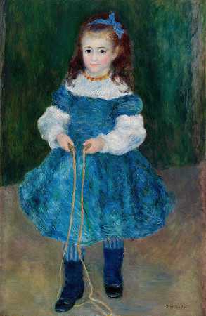 带跳绳的女孩（黛尔芬·罗格朗肖像）`Girl with a Jump Rope (Portrait of Delphine Legrand) (1876) by Pierre-Auguste Renoir