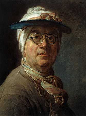 带面罩的自画像，1776年`Self-Portrait with a Visor, 1776 by Jean-Baptiste-Simeon Chardin