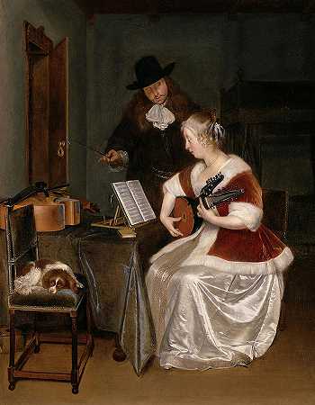 音乐课，1670年`The Music Lesson, 1670 by Gerard ter Borch