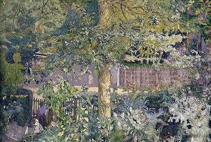 树叶、橡树和水果`Foliage, Oak Tree and Fruit Seller by Edouard Vuillard