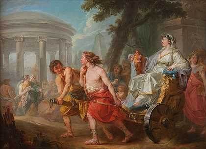 克洛比斯和比顿与西迪佩在赫拉神庙前`Cleobis and Biton with Cydippe in the Front of Hera Temple (1764) by Jean Bardin